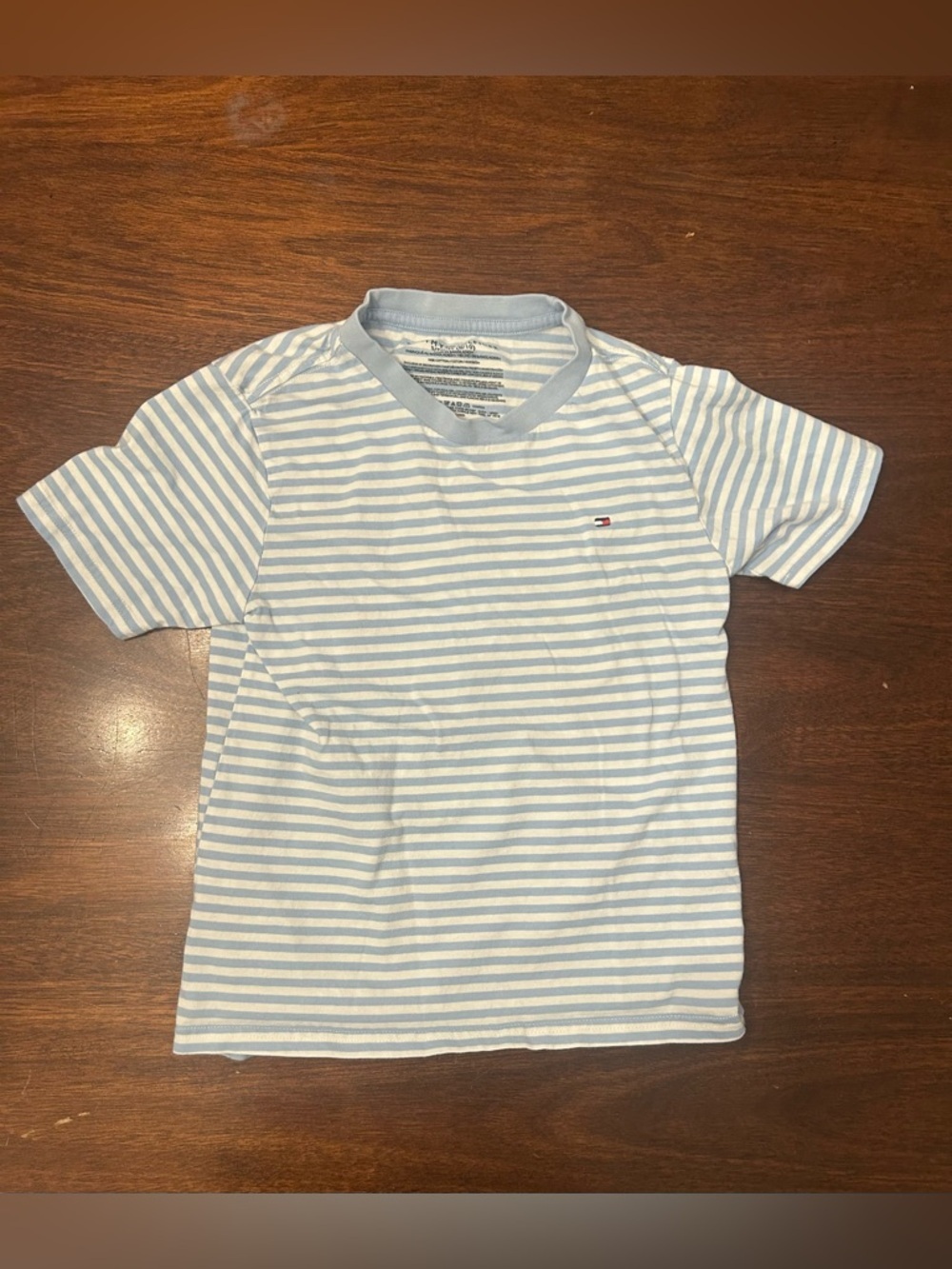 Tommy Hilfiger Light Blue & White Striped Short Sleeve Tee
